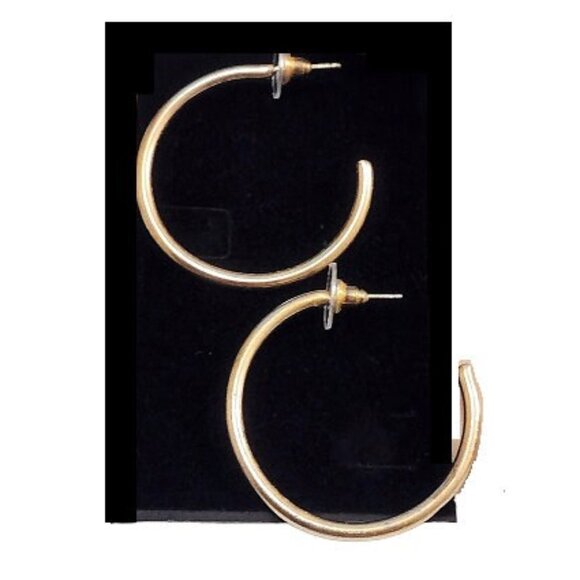 1 1/2 Inch 40mm Open End Hoop Pierced Post Earrings Gold Tone - Picture 5 of 5